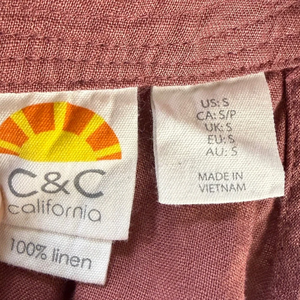 C&C California Womens 100% Linen Halter Keyhole Shift Dress Terracotta Rose S‎